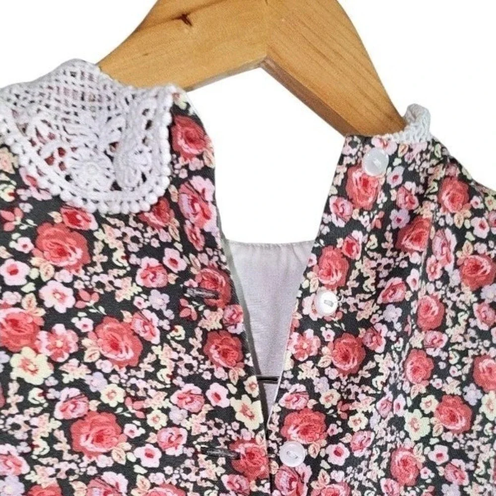 Bonnie Jean Ditzy Floral Smocked Lace Collar Long Sleeve Dress Size 5‎